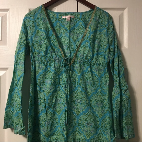 Victorias Secret Green and Gold Trim Paisley Caftan Tunic - Picture 3 of 10